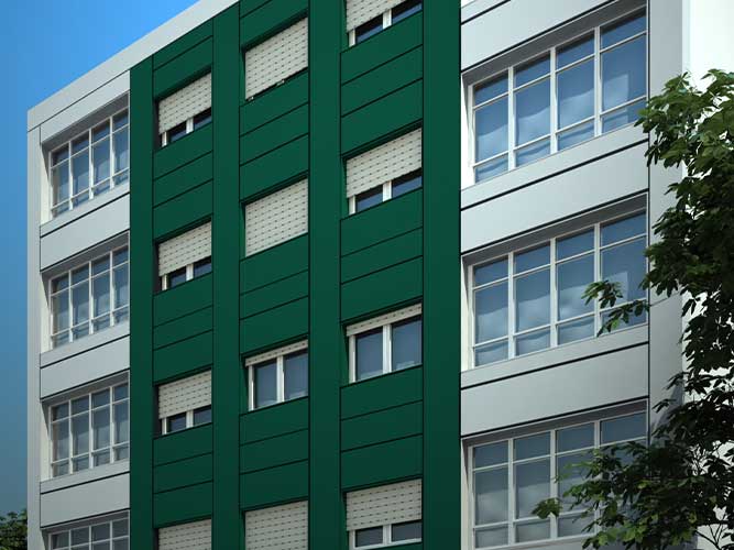 Infografía propuesta en color verde para fachada